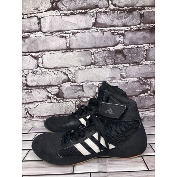 ADIDAS Black Suede White Stripes Strap Lace Up Wrestling Shoes Men Sz 7M US/40EU